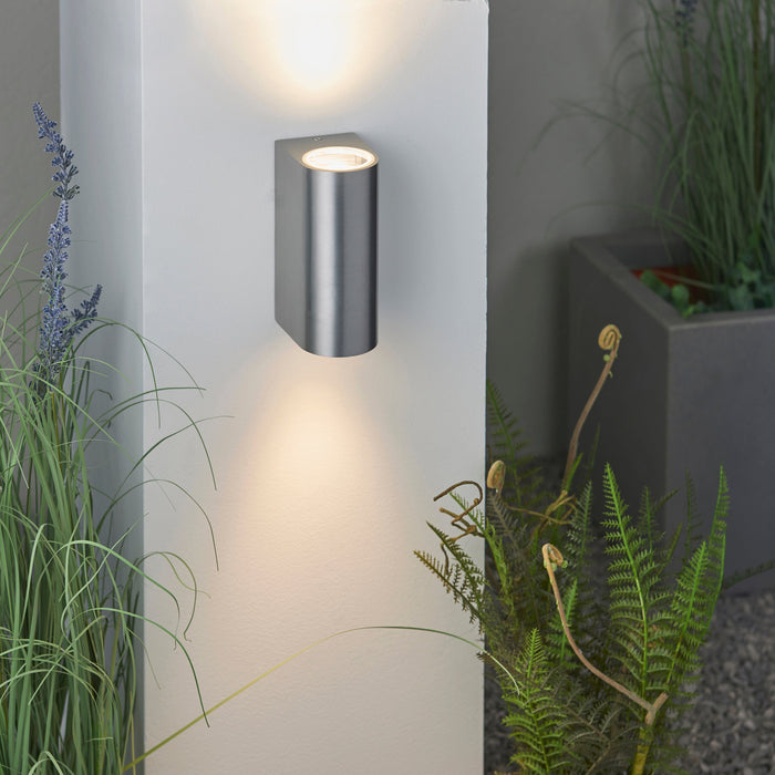 Saxby 13915 Doron 2lt wall IP44 35W Brushed alloy & clear glass 2 x 35W GU10 reflector (Required) - westbasedirect.com
