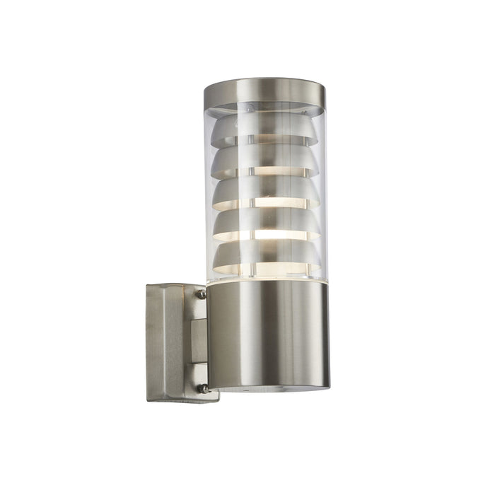 Saxby 13921 Tango 1lt wall IP44 8W Brushed stainless steel & clear pc 8W LED E27 Cool White (Required) - westbasedirect.com