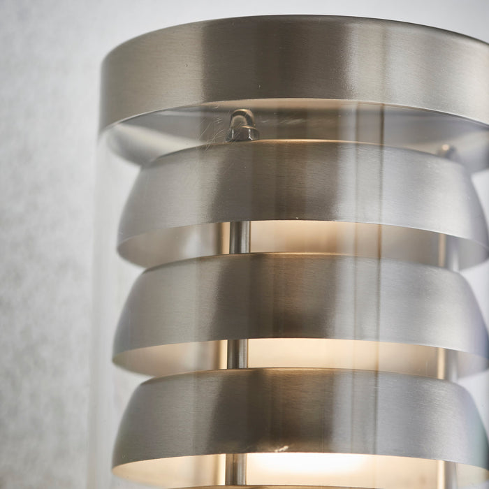 Saxby 13921 Tango 1lt wall IP44 8W Brushed stainless steel & clear pc 8W LED E27 Cool White (Required) - westbasedirect.com