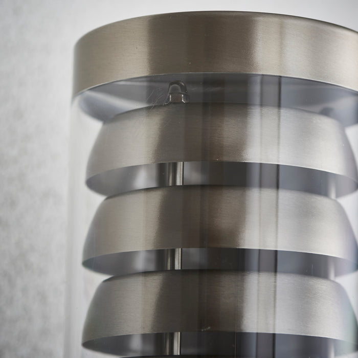 Saxby 13921 Tango 1lt wall IP44 8W Brushed stainless steel & clear pc 8W LED E27 Cool White (Required) - westbasedirect.com