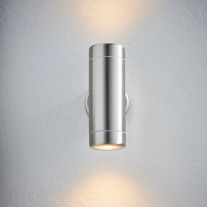 Saxby 14015 Atlantis 2lt wall IP65 7W Marine grade brushed stainless steel & clear glass 2 x 7W LED GU10 (Required) - westbasedirect.com