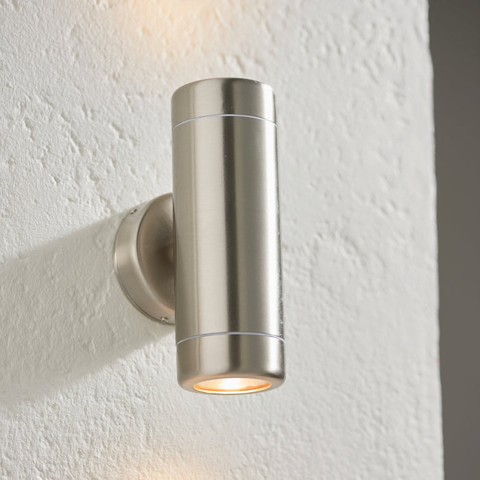 Saxby 14015 Atlantis 2lt wall IP65 7W Marine grade brushed stainless steel & clear glass 2 x 7W LED GU10 (Required) - westbasedirect.com
