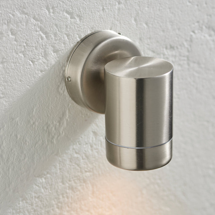 Saxby 14016 Atlantis 1lt wall IP65 7W Marine grade brushed stainless steel & clear glass 7W LED GU10 (Required) - westbasedirect.com
