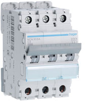 Hager NCN303A 3A Triple Pole 3 Module C Curve 10kA/15kA MCB