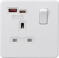 Knightsbridge SFR9919MW Screwless 13A 1G Switched Socket + 2xUSB (A+C) FAST - Matt White