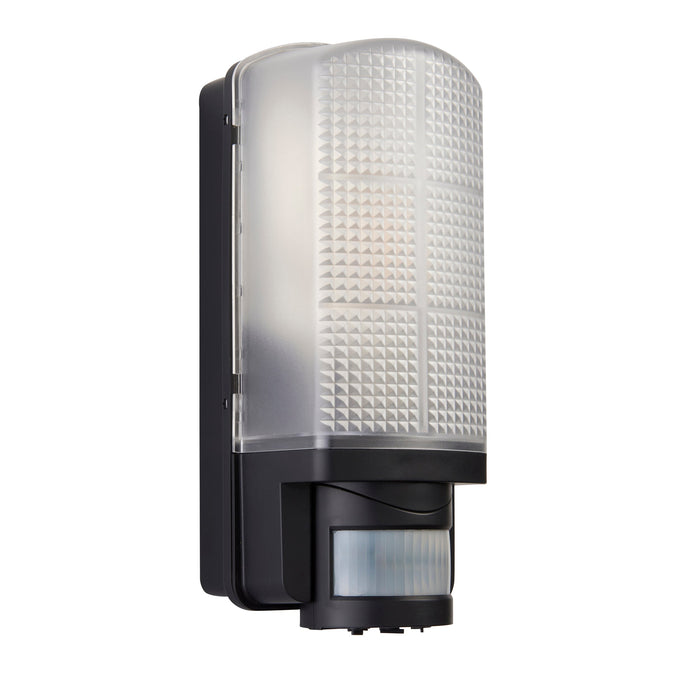 Saxby 48739 Motion PIR 1lt wall IP44 10W Frosted & black pc 10W LED E27 (Required) - westbasedirect.com