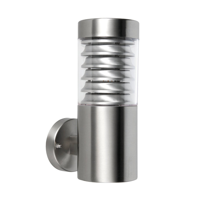 Saxby 49909 Equinox wall IP44 8W Marine grade brushed stainless steel & clear pc 8W LED E27 Cool White (Required) - westbasedirect.com