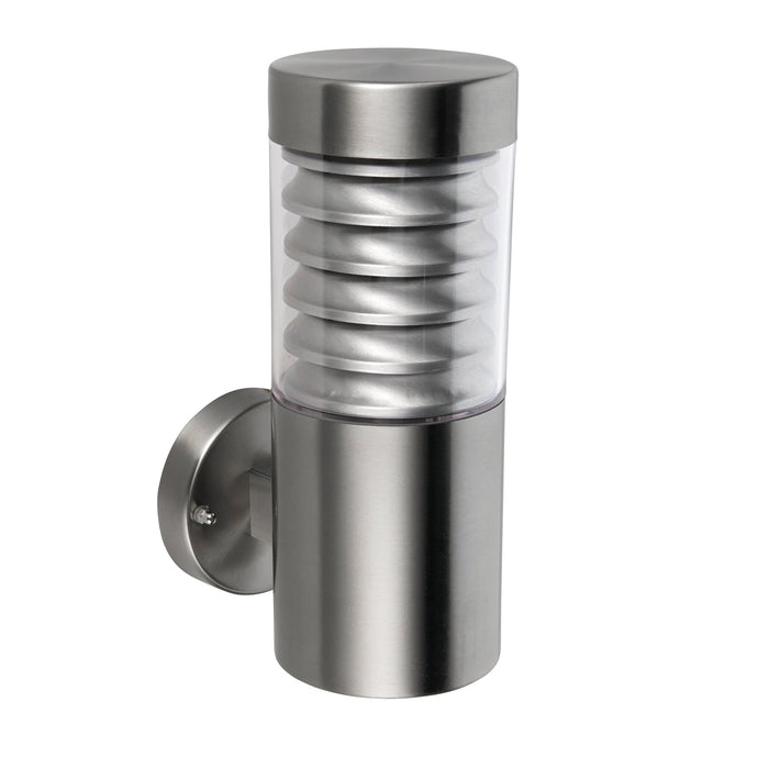 Saxby 49909 Equinox wall IP44 8W Marine grade brushed stainless steel & clear pc 8W LED E27 Cool White (Required) - westbasedirect.com