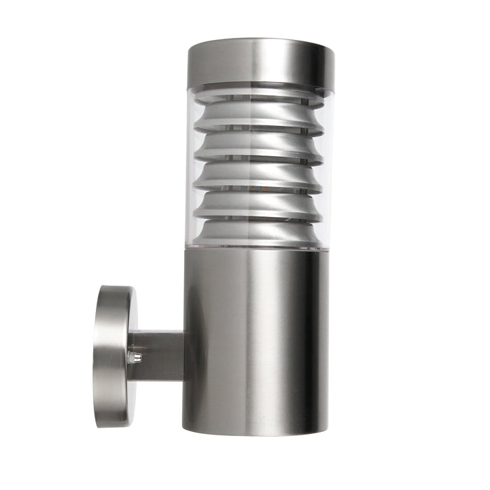 Saxby 49909 Equinox wall IP44 8W Marine grade brushed stainless steel & clear pc 8W LED E27 Cool White (Required) - westbasedirect.com