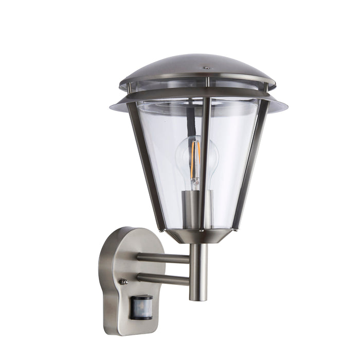 Saxby 49945 Inova PIR 1lt wall IP44 15W Brushed stainless steel & clear pc 15W LED E27 (Required) - westbasedirect.com