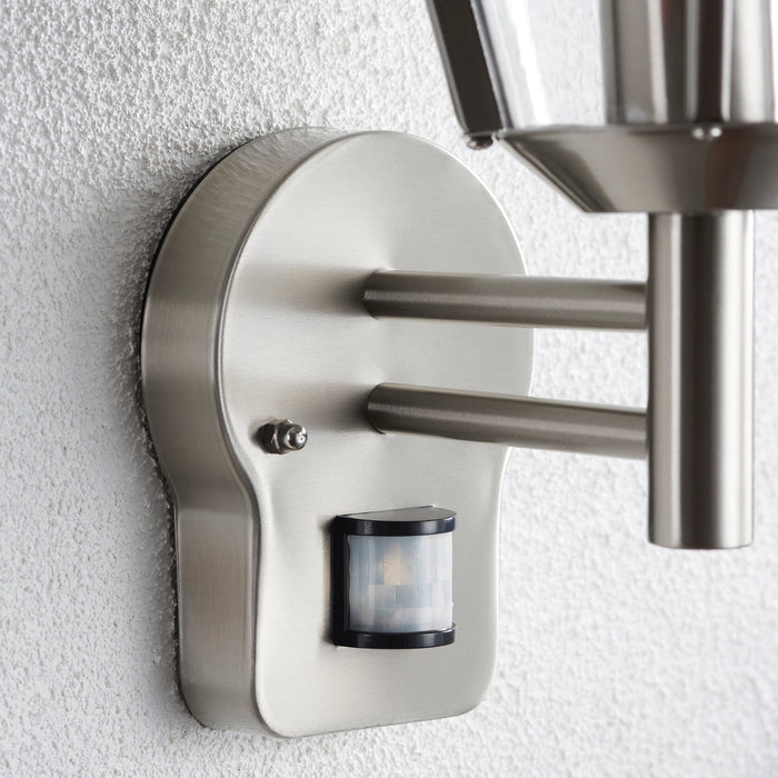 Saxby 49945 Inova PIR 1lt wall IP44 15W Brushed stainless steel & clear pc 15W LED E27 (Required) - westbasedirect.com