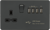 Knightsbridge SFR7USB4AT Screwless 13A Switched Socket + 4xUSB 5.1A - Anthracite
