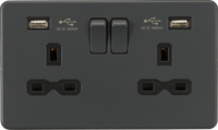 Knightsbridge SFR9224AT Screwless 13A 2G Switched Socket + 2xUSB 2.4A - Anthracite