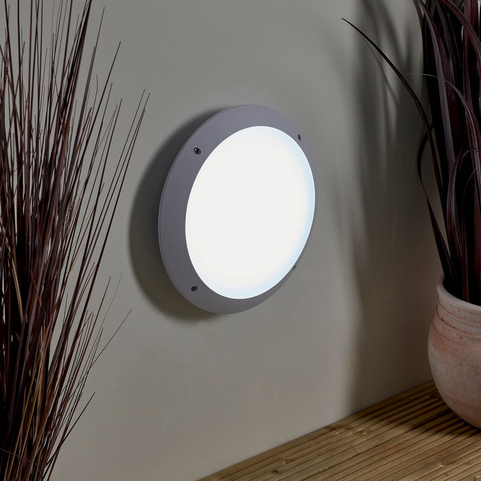 Saxby 55691 Seran plain IP65 12W Matt white textured & opal pc 12W LED module (SMD 5630) Daylight White - westbasedirect.com