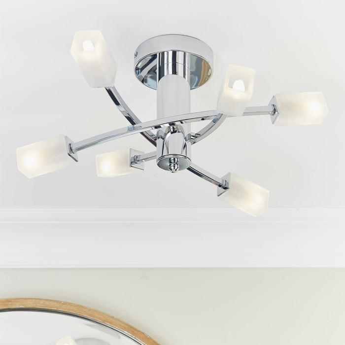 Endon 146-6CH Havana 6lt Semi flush Chrome plate & frosted glass 6 x 3W LED G9 (Required) - westbasedirect.com