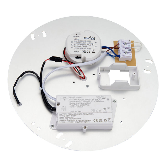 Saxby 61653 Luik emergency gear tray 18W Gloss white paint 18W LED module (SMD 3030) CCT - westbasedirect.com