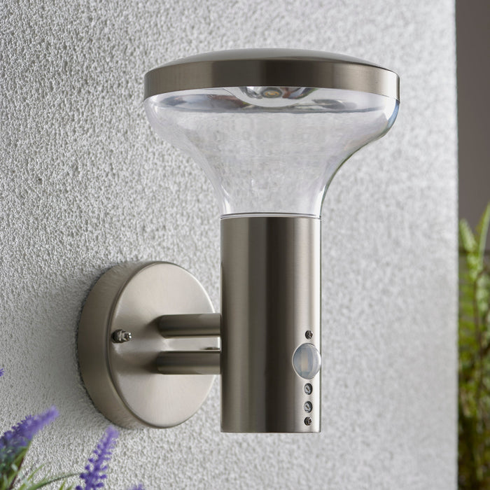 Saxby 67702 Roko PIR 1lt wall IP44 4.6W Marine grade brushed stainless steel & clear pc 4.6W LED GU10 Cool White (Required) - westbasedirect.com