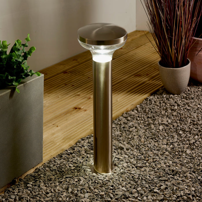 Saxby 67703 Roko post IP44 4.6W Marine grade brushed stainless steel & clear pc 4.6W LED GU10 Cool White (Required) - westbasedirect.com