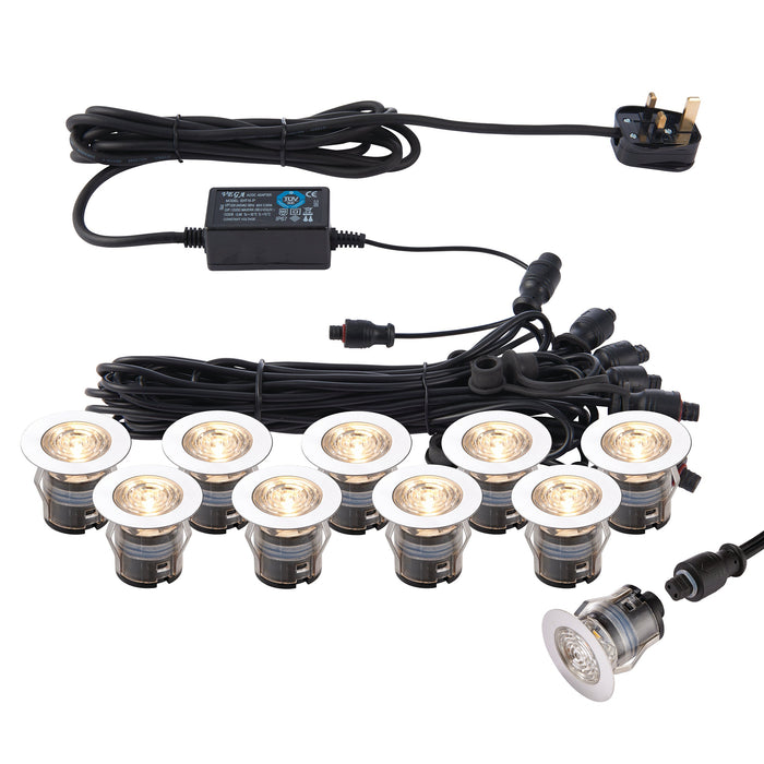 Saxby 73348 IkonPRO CCT 3000K/4000K 35mm kit IP67 0.75W Polished stainless steel & clear pc 10 x 0.75W LED module (SMD 4014) CCT - westbasedirect.com