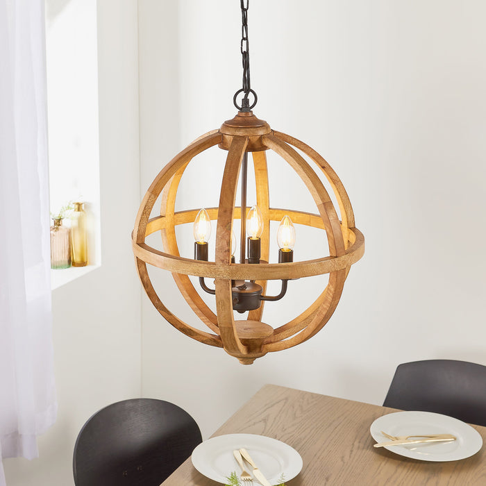 Endon 73575 Toba 4lt Pendant Mango wood & dark bronze paint 4 x 40W E14 candle (Required) - westbasedirect.com