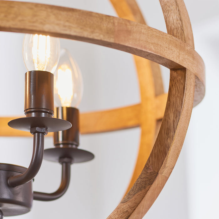 Endon 73575 Toba 4lt Pendant Mango wood & dark bronze paint 4 x 40W E14 candle (Required) - westbasedirect.com