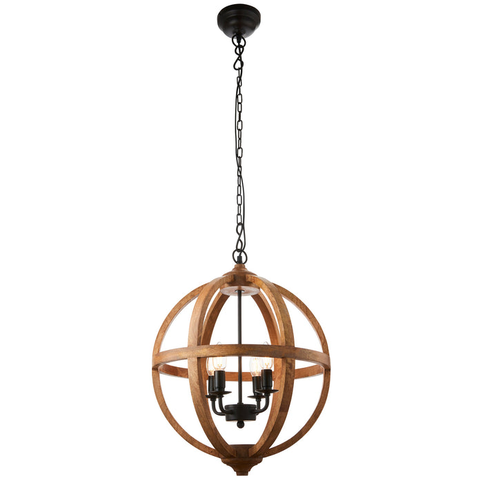 Endon 73575 Toba 4lt Pendant Mango wood & dark bronze paint 4 x 40W E14 candle (Required) - westbasedirect.com