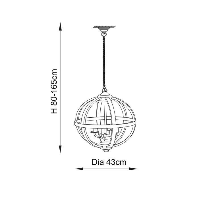 Endon 73575 Toba 4lt Pendant Mango wood & dark bronze paint 4 x 40W E14 candle (Required) - westbasedirect.com