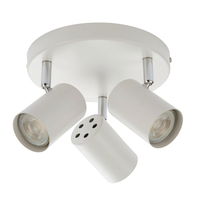 Saxby 73685 Arezzo 3lt round spotlight white 7W Matt white paint & chrome effect plate 3 x 7W LED GU10 (Required) - westbasedirect.com