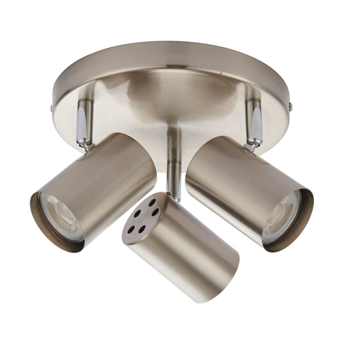 Saxby 73688 Arezzo 3lt round spotlight satin 7W Satin chrome effect & chrome effect plate 3 x 7W LED GU10 (Required) - westbasedirect.com