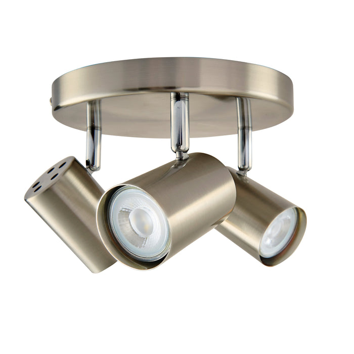 Saxby 73688 Arezzo 3lt round spotlight satin 7W Satin chrome effect & chrome effect plate 3 x 7W LED GU10 (Required) - westbasedirect.com