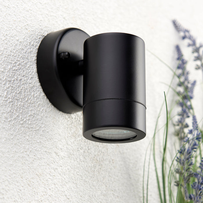 Saxby 75434 Palin 1lt wall IP44 7W Matt black paint & clear glass 7W LED GU10 (Required) - westbasedirect.com