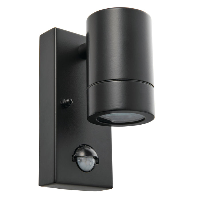 Saxby 75435 Palin PIR 1lt wall IP44 7W Matt black paint & clear glass 7W LED GU10 (Required) - westbasedirect.com