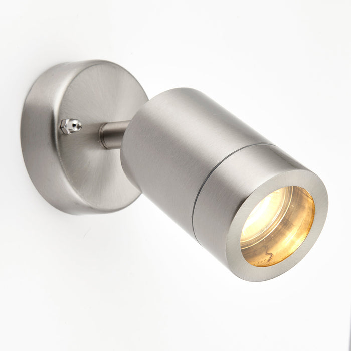 Saxby 75448 Palin 1lt spot wall IP44 7W Brushed stainless steel & clear glass 7W LED GU10 (Required) - westbasedirect.com