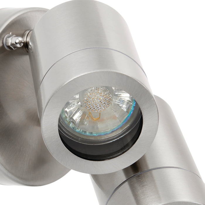 Saxby 75449 Palin 2lt spot wall IP44 7W Brushed stainless steel & clear glass 2 x 7W LED GU10 (Required) - westbasedirect.com