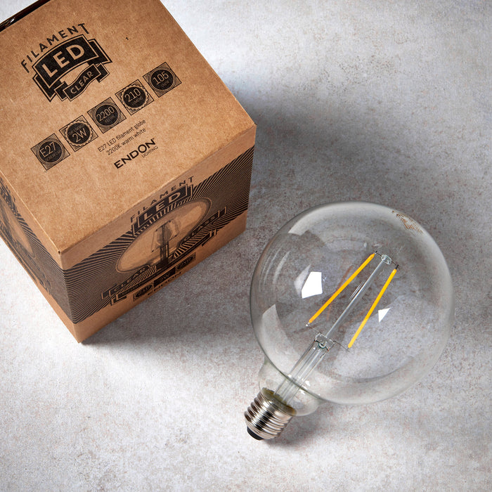 Endon 77110 E27 LED filament globe 1lt Accessory Clear glass 2W LED E27 Warm White - westbasedirect.com