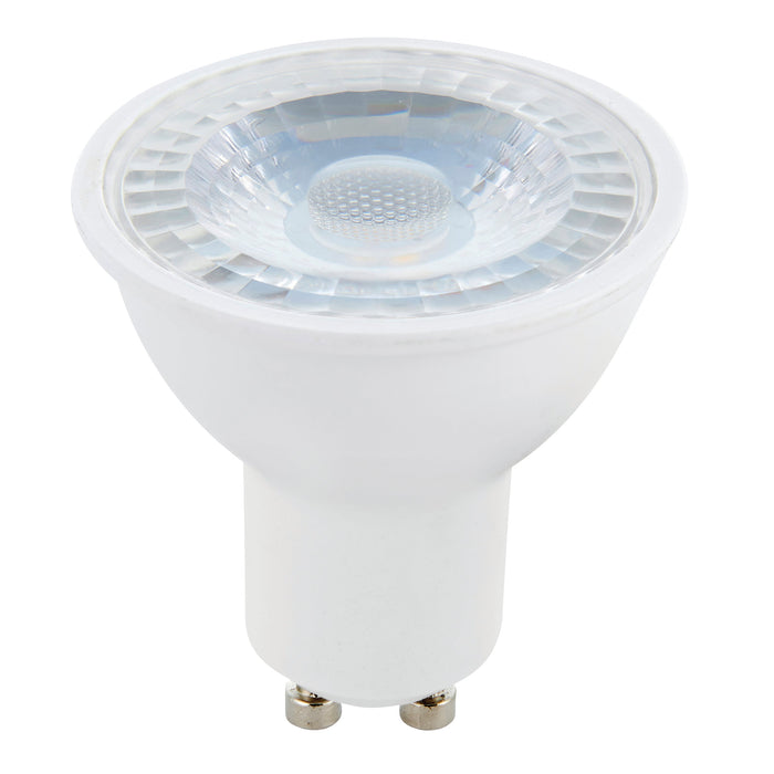 Saxby 78859 GU10 LED SMD beam angle 38 degrees 6W Matt white plastic & clear prismatic pc 6W LED GU10 Warm White - westbasedirect.com