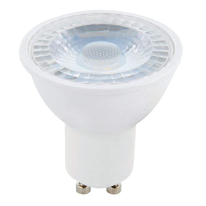 Saxby 78860 GU10 LED SMD beam angle 38 degrees 6W Matt white plastic & clear prismatic pc 6W LED GU10 Cool White - westbasedirect.com
