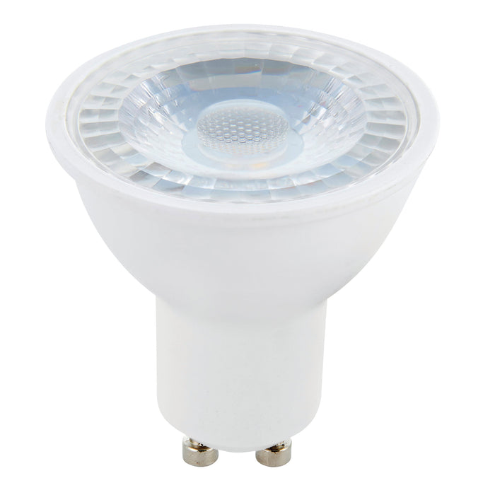 Saxby 78862 GU10 LED SMD beam angle 38 degrees dimmable 6W Matt white plastic & clear prismatic pc 6W LED GU10 Warm White - westbasedirect.com