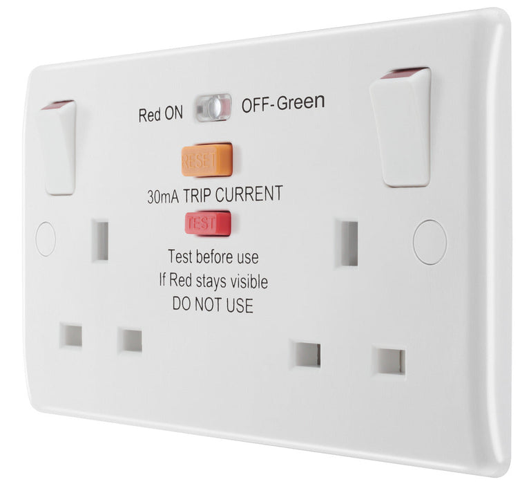 BG 822ARCD White Round Edge Type A RCD Protection Double Switch 13A - westbasedirect.com