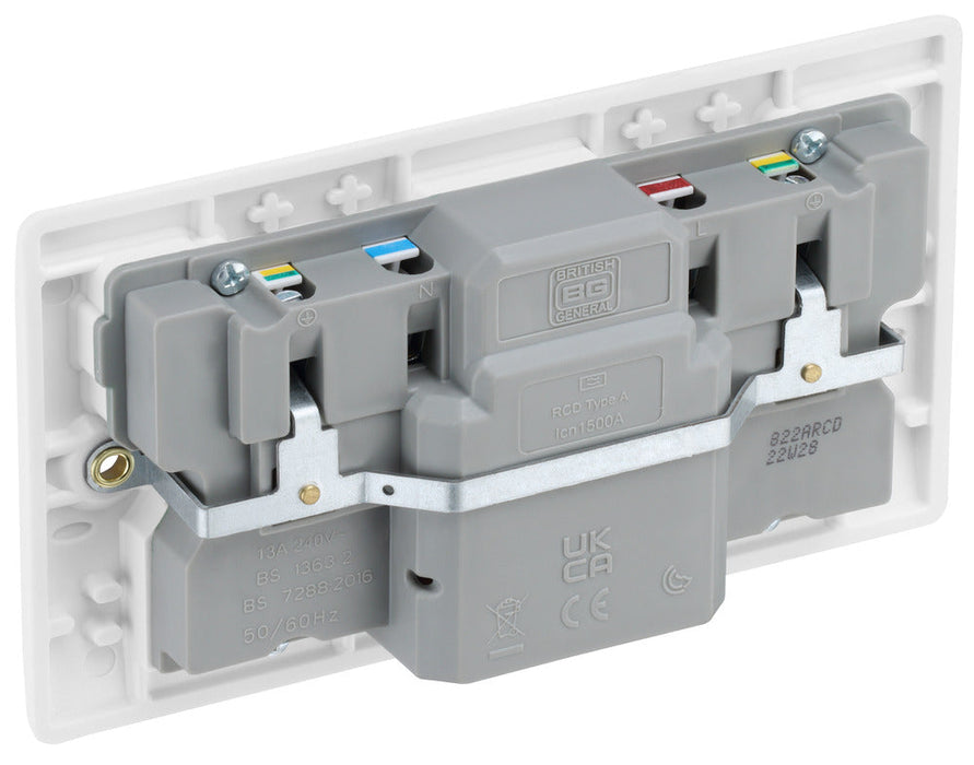 BG 822ARCD White Round Edge Type A RCD Protection Double Switch 13A - westbasedirect.com