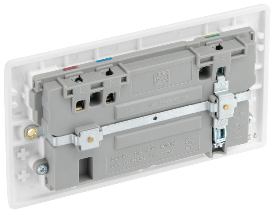 BG 822U33 White Round Edge 13A Double Socket + 3x USB - westbasedirect.com