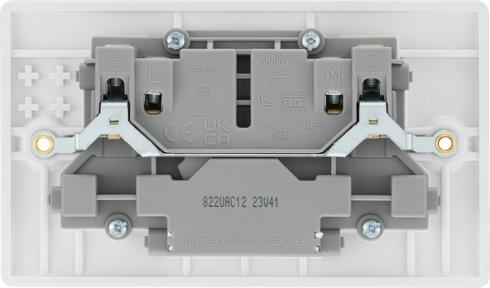 BG 822UAC12 White Round Edge 13A Double Switched Power Socket + USB A+C (12W) - westbasedirect.com