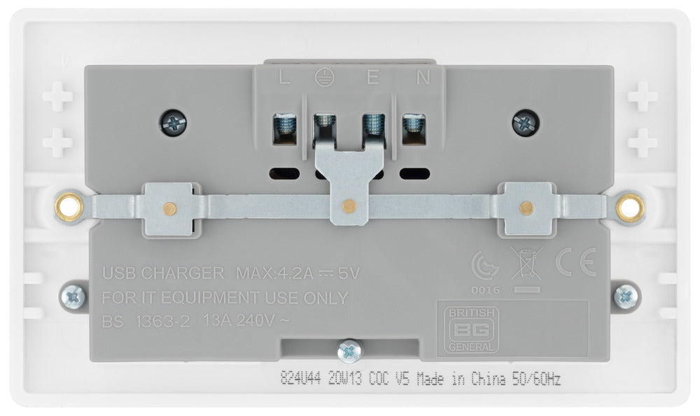 BG 824U44 White Round Edge 13A Double Socket + 4x USB - westbasedirect.com