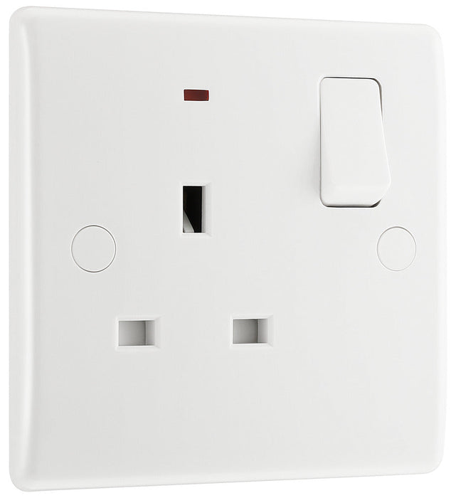 BG 825 White Round Edge 13A Single Switched Socket + Neon - westbasedirect.com