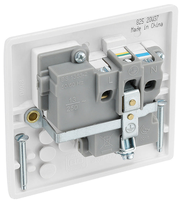 BG 825 White Round Edge 13A Single Switched Socket + Neon - westbasedirect.com