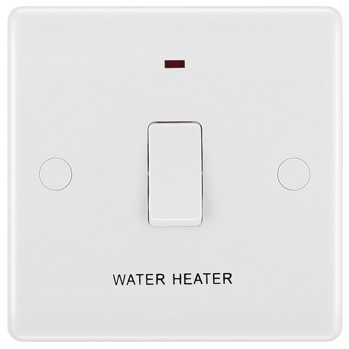 BG 833WH White Round Edge 20A DP Switch marked Water Heater + Neon + Cable Outlet - westbasedirect.com