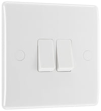 BG 842 White Round Edge Double Light Switch 10A