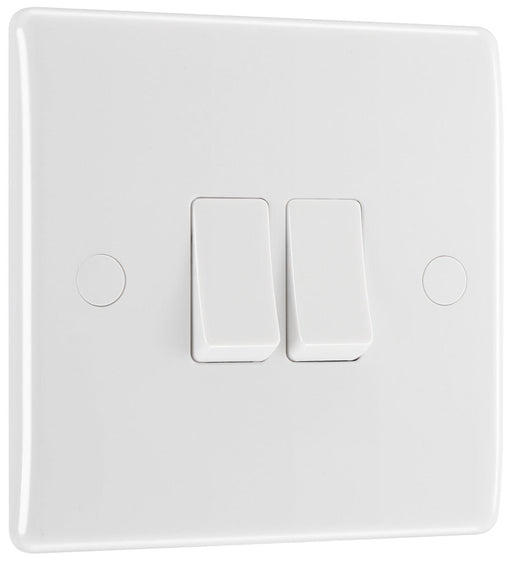 BG 842 White Round Edge Double Light Switch 10A - westbasedirect.com