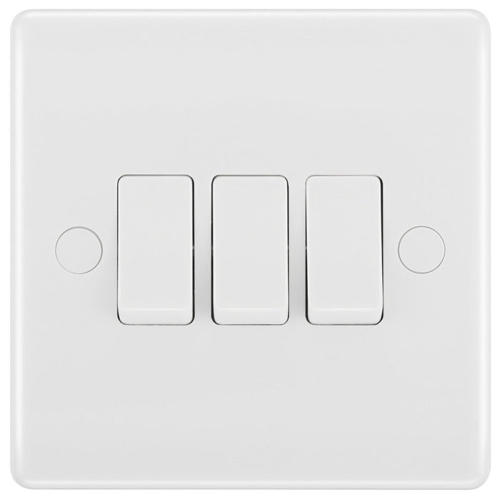 BG 843 White Round Edge Triple Light Switch 10A - westbasedirect.com