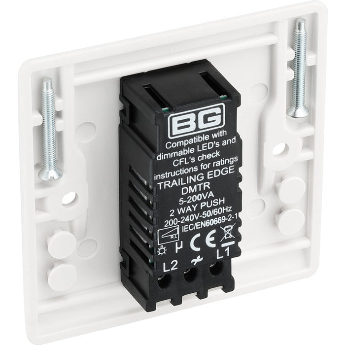 BG 881 White Round Edge 2-Way Single Trailing Edge Dimmer Push On/Off - westbasedirect.com